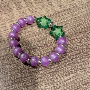 Purple and Green Star Beaded Bracelet
